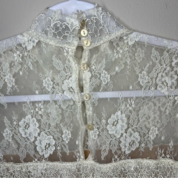NWT Vintage Jessica McClintock Cream High Neck Lace Knee Length Dress size 10 - Picture 7 of 11